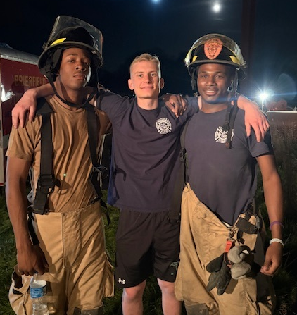 Cadets from Marion Military Institute’s fire cadet program participate in the disaster drill.