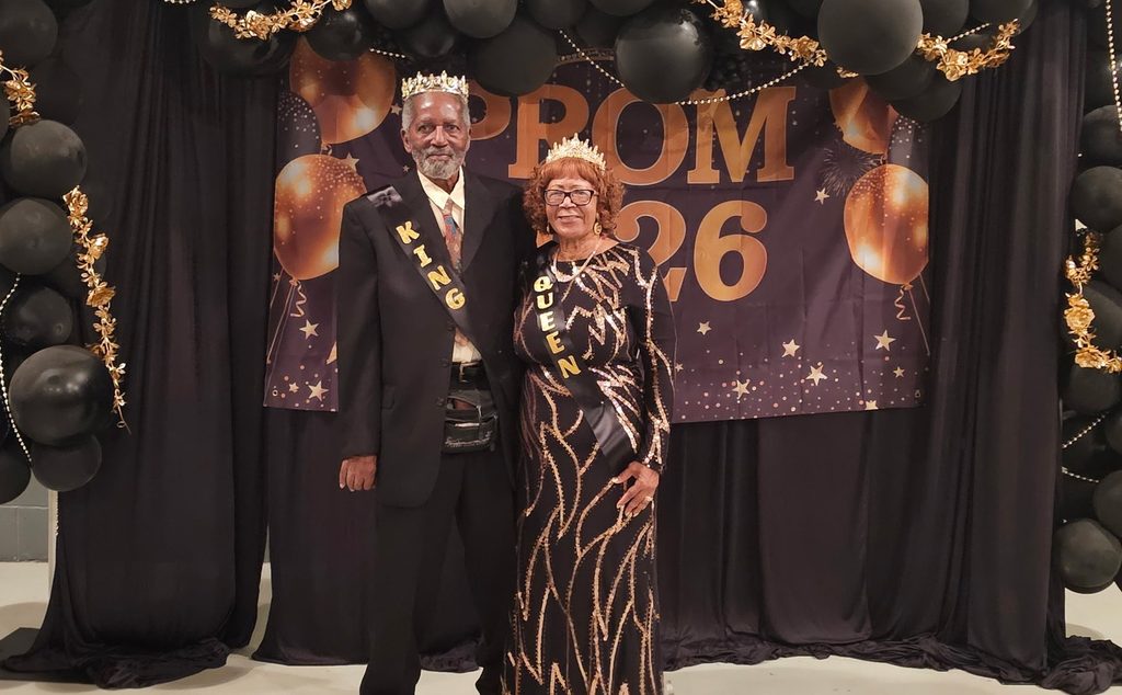 Fred Crayton and Helen Crayton, king and queen of the "Reach for the Stars" Senior Citizen Prom